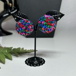 Gigantic Multi Colored Sequin Clip On Earrings